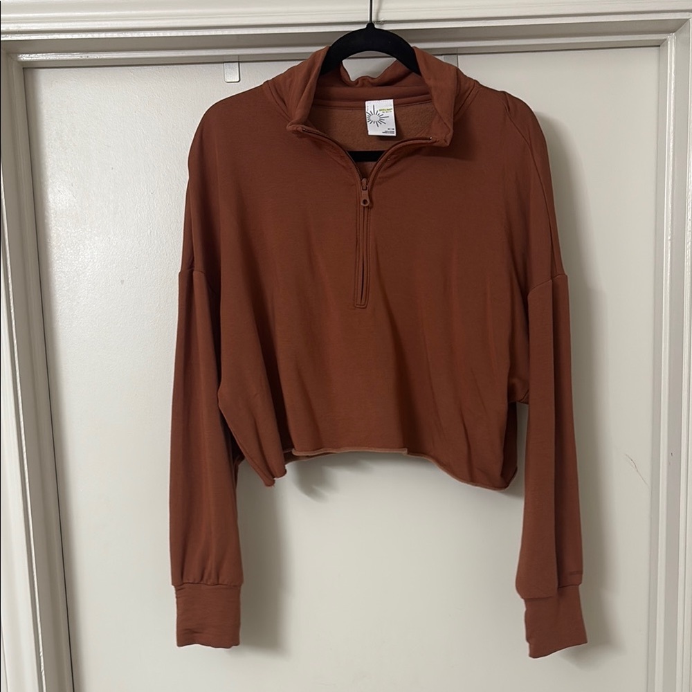 Aerie Offline Womens Burnt Orange Quarter Zip Cropped hoodie